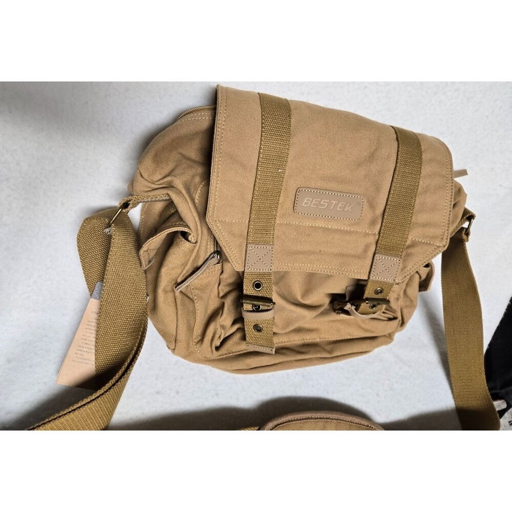 Bestek Canvas Messenger Bag For Cameras W/‎ Adjustable Strap & Buckles Khaki
